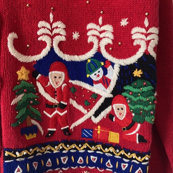 Designers originals vtg red Santa crew neck button front ugly Christmas sweater - Picture 4 of 16